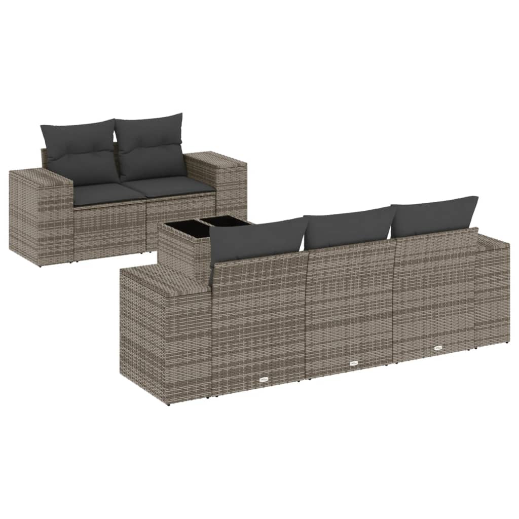 vidaXL 6-delige Loungeset met kussens poly rattan grijs, foto 3
