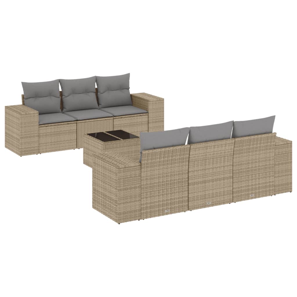 vidaXL Set canapele de grădină, 7 piese, cu perne, bej, poliratan