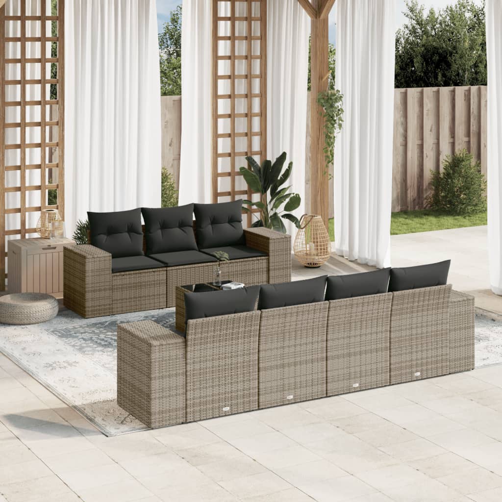 vidaXL 8 Piece Garden Sofa Set with Cushions Grey Poly Rattan