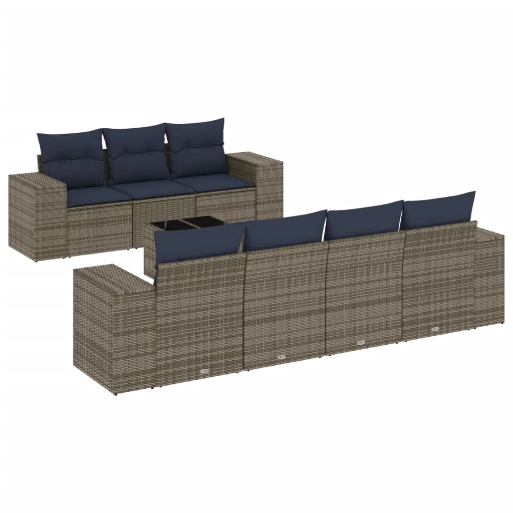 Thumbnail - vidaXL 8-teiliges Gartensofa-Set mit Kissen, grau, Polyrattan