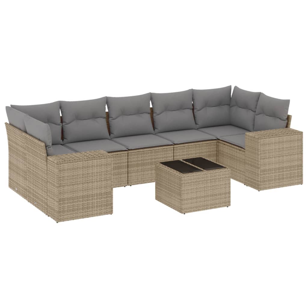 vidaXL 8-delige Loungeset met kussens poly rattan beige, foto 3