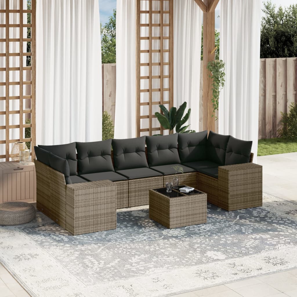 vidaXL 8-tlg. Garten-Sofagarnitur mit Kissen Grau Poly Rattan