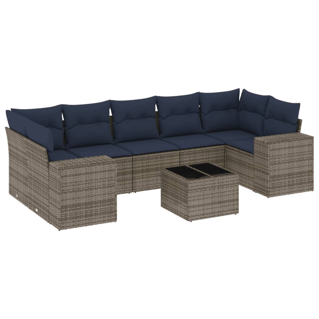 Thumbnail - vidaXL 8-teiliges Gartensofa-Set mit Kissen, grau, Polyrattan
