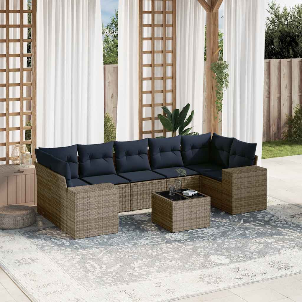 vidaXL 8-teiliges Gartensofa-Set mit Kissen, grau, Polyrattan