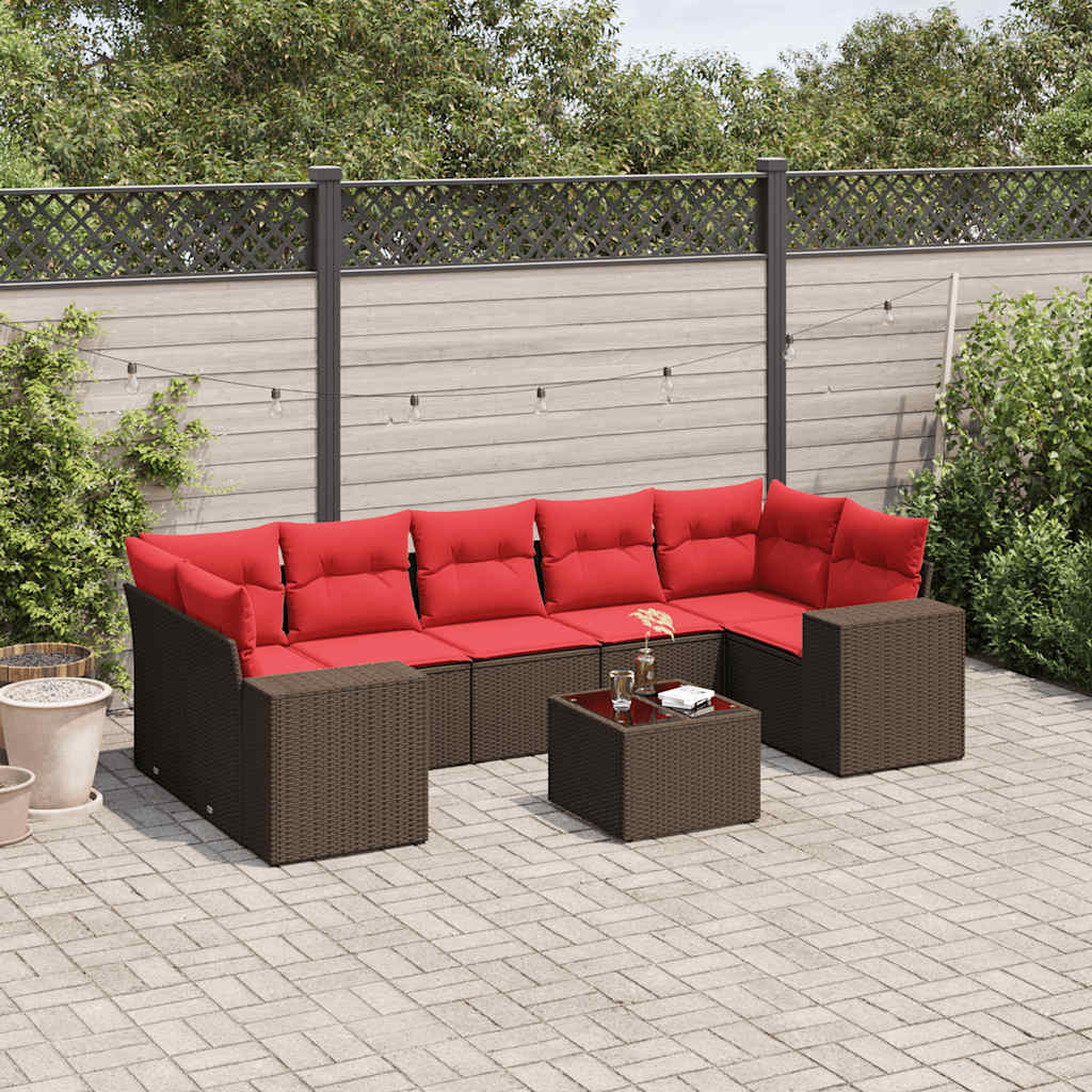 8 Piece Patio Sofa Set with Cushions Brown Poly Rattan