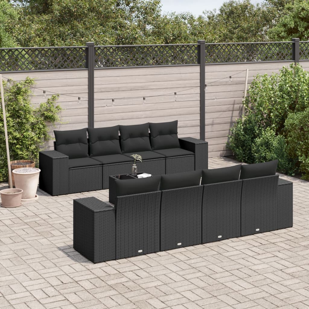 vidaXL 9 Piece Garden Sofa Set with Cushions Black Poly Rattan