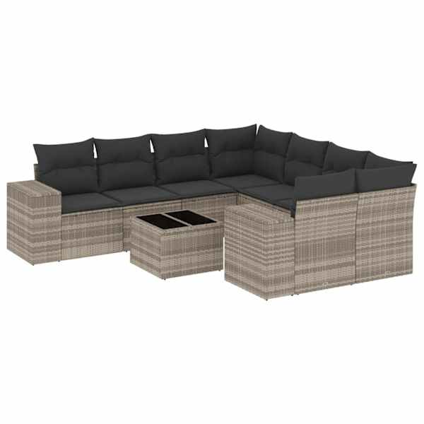 vidaXL 9-osaline aiadiivani komplekt patjadega, helehall, pol&uuml;rotang