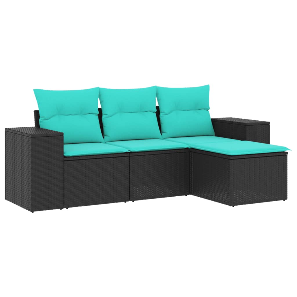 Thumbnail - vidaXL 4-teiliges Gartensofa-Set mit Kissen, schwarzes Polyrattan