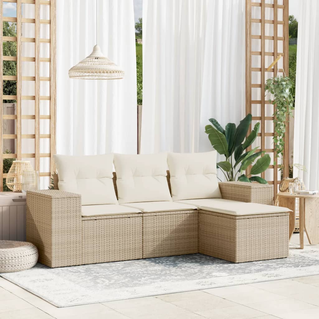 vidaXL Salon de jardin avec coussins 4 pcs beige résine tressée