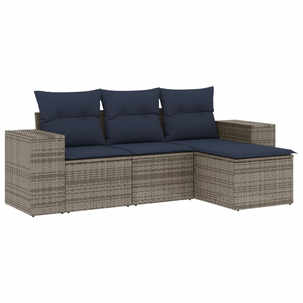 Thumbnail - vidaXL 4-teiliges Gartensofa-Set mit Kissen, grau, Polyrattan