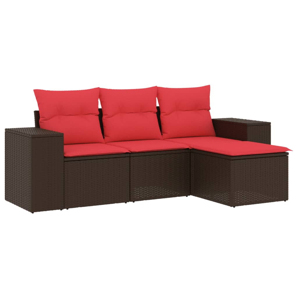 Thumbnail - vidaXL 4-teiliges Gartensofa-Set mit Kissen, braun, Polyrattan