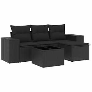 vidaXL 5-osaline aiadiivanikomplekt patjadega, must, pol&uuml;rotang