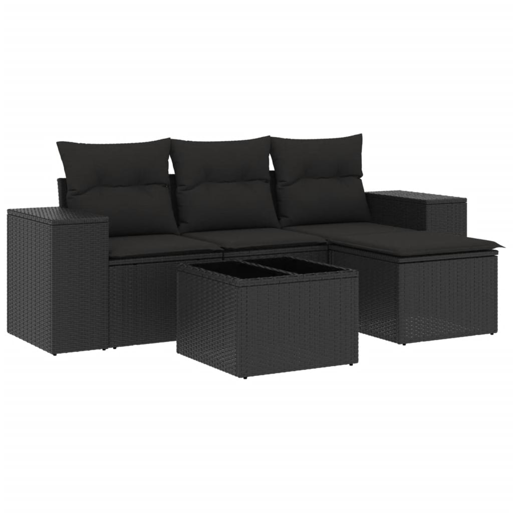 vidaXL 5-delige Loungeset met kussens poly rattan zwart, foto 3