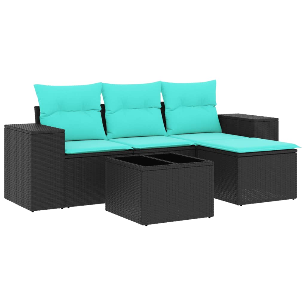 Thumbnail - vidaXL 5-teiliges Gartensofa-Set mit Kissen, schwarzes Polyrattan