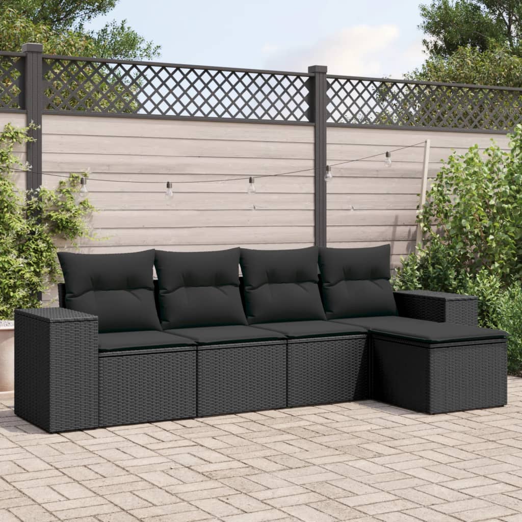 vidaXL 5 Piece Garden Sofa Set with Cushions Black Poly Rattan