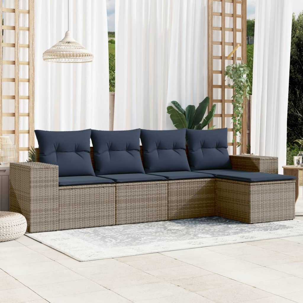 vidaXL 5-teiliges Gartensofa-Set mit Kissen, grau, Polyrattan