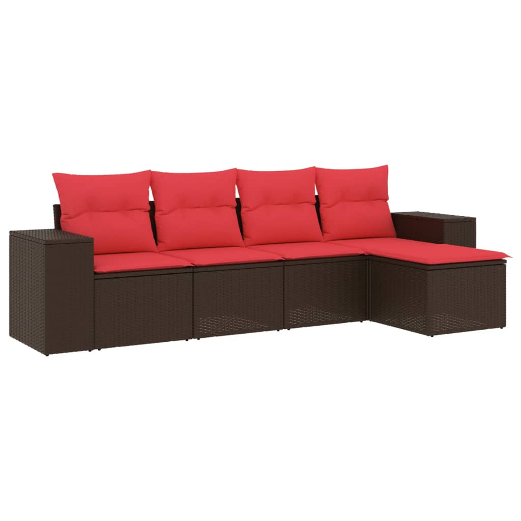 Thumbnail - vidaXL 5-teiliges Gartensofa-Set mit Kissen, braun, Polyrattan