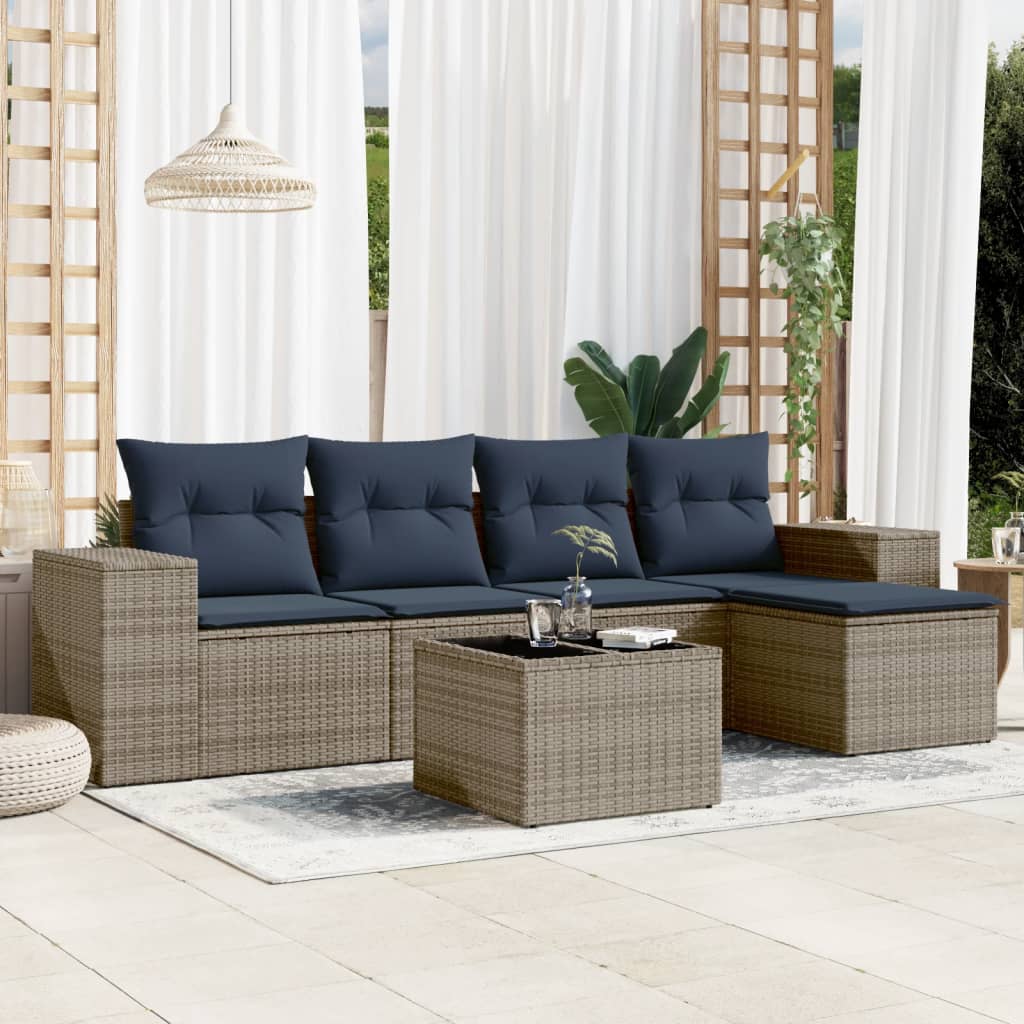 6 Piece Patio Sofa Set with Cushions Gray Poly Rattan