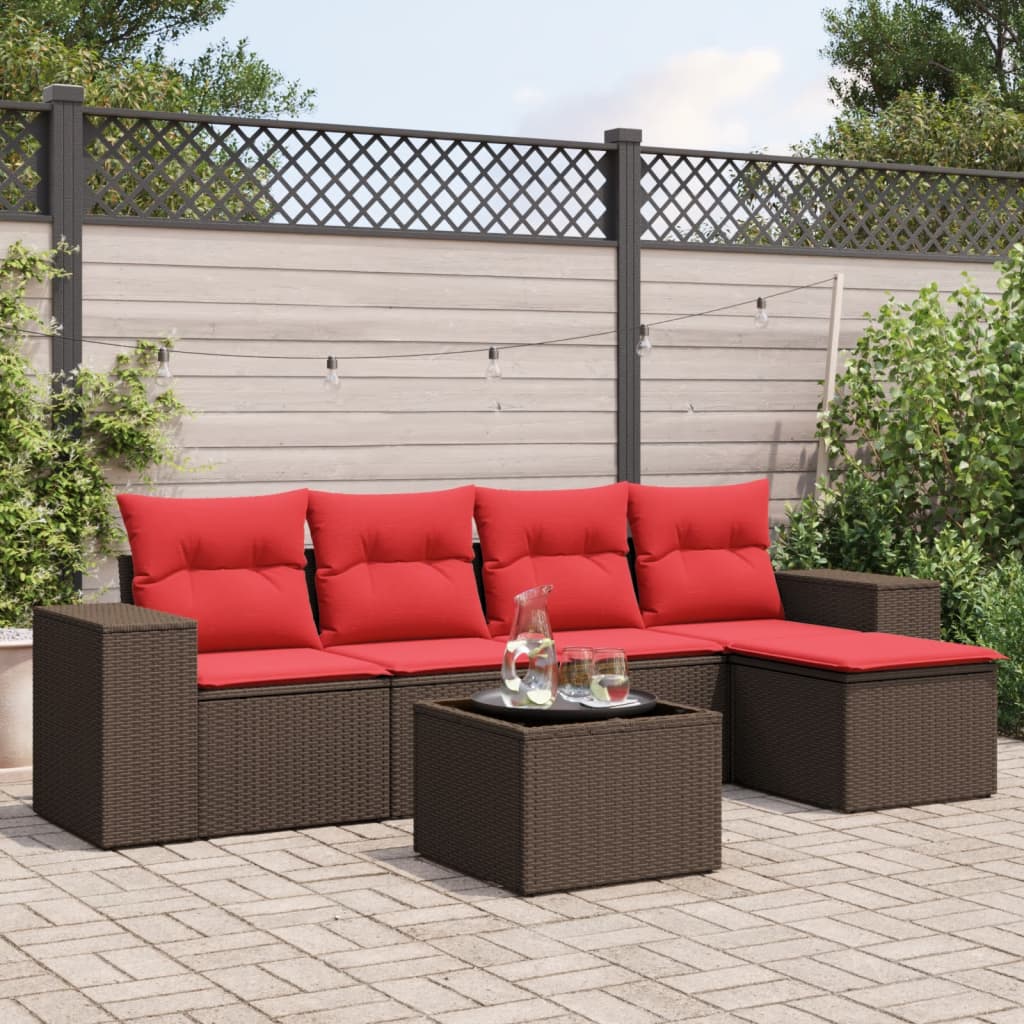 vidaXL 6-teiliges Gartensofa-Set mit Kissen, braun, Polyrattan