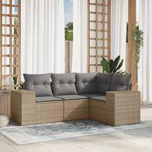 Vrtna sedežna garnitura 4-delna z blazinami bež poli ratan