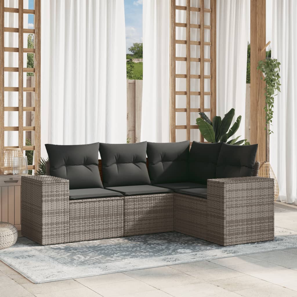 vidaXL 4-tlg. Garten-Sofagarnitur mit Kissen Grau Poly Rattan