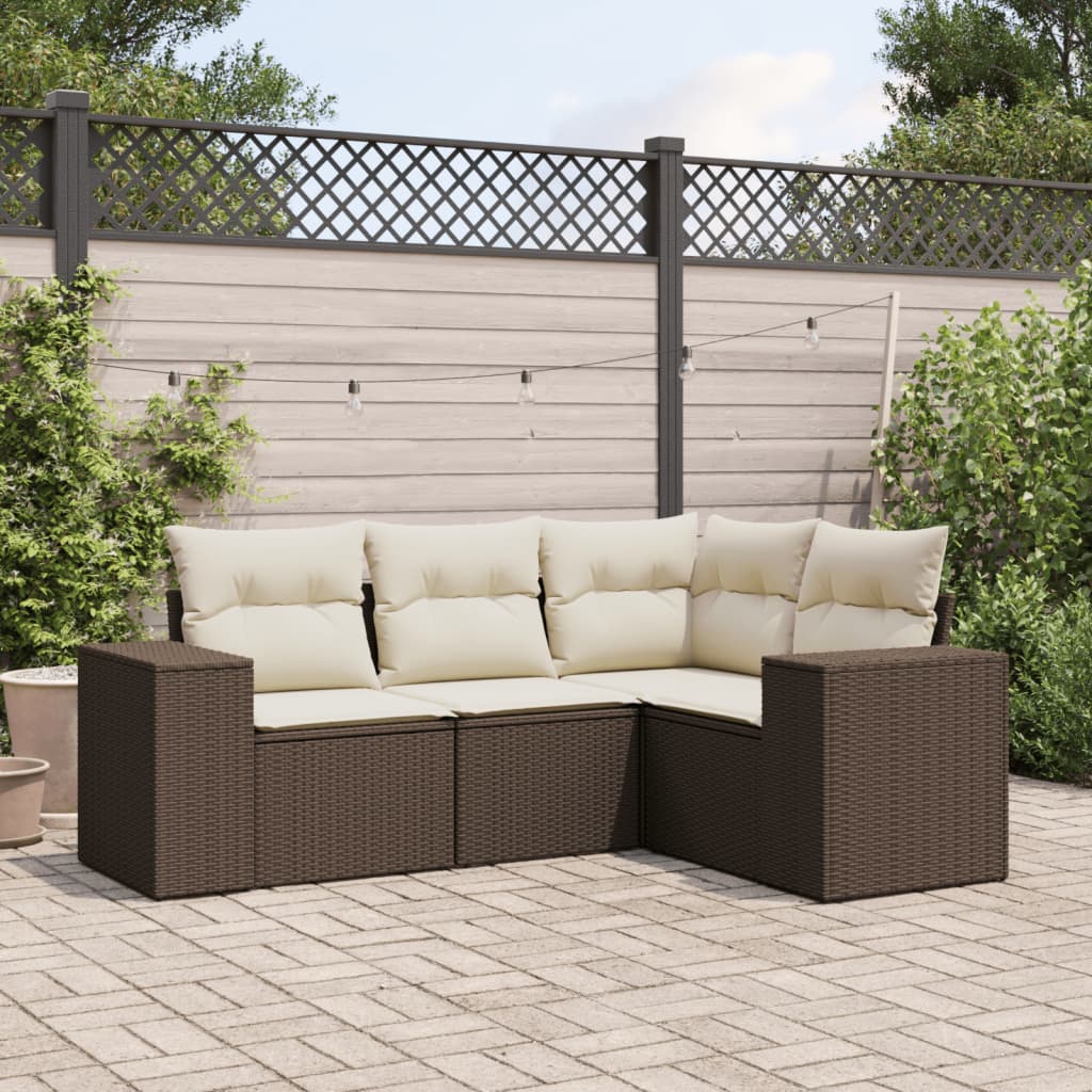 vidaXL 4-tlg. Garten-Sofagarnitur mit Kissen Braun Poly Rattan