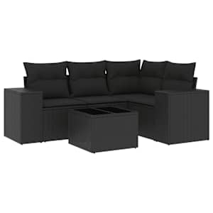 vidaXL 5-osaline aiadiivanikomplekt patjadega, must, pol&uuml;rotang