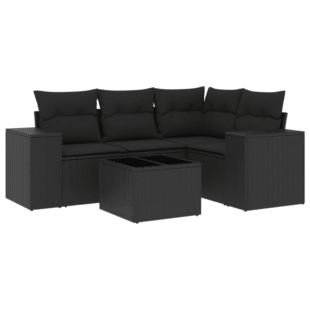 vidaXL 5-delige Loungeset met kussens poly rattan zwart, foto 3