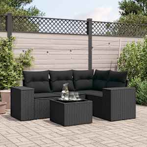 Vrtna sedežna garnitura 5-delna z blazinami črn poli ratan