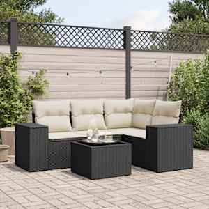 Vrtna sedežna garnitura 5-delna z blazinami črn poli ratan