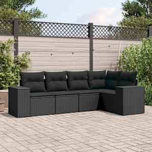 Vrtna sedežna garnitura 5-delna z blazinami črn poli ratan