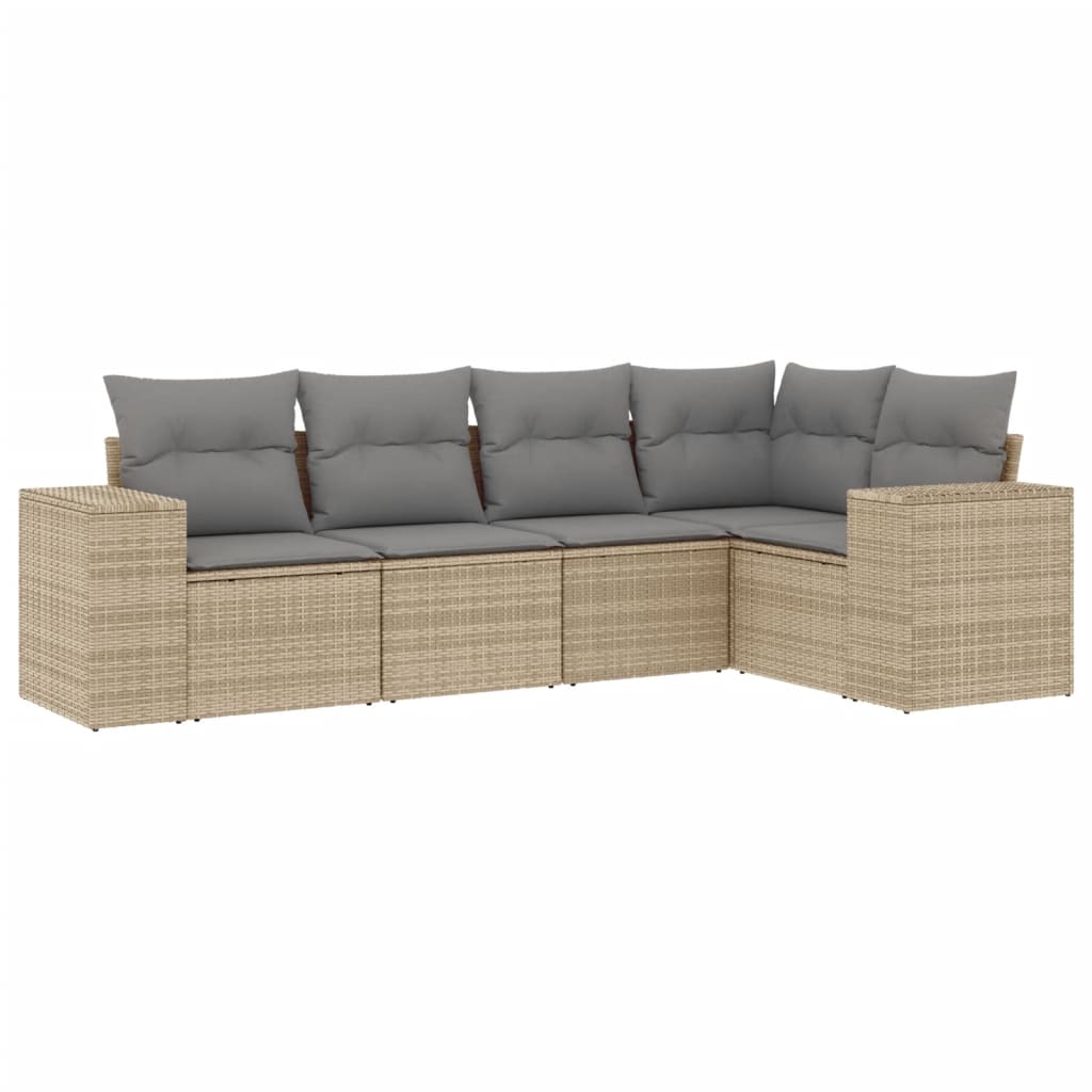 vidaXL Set canapele de grădină cu perne, 5 piese, bej, poliratan
