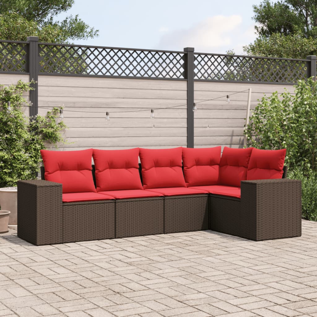 vidaXL 5-teiliges Gartensofa-Set mit Kissen, braun, Polyrattan