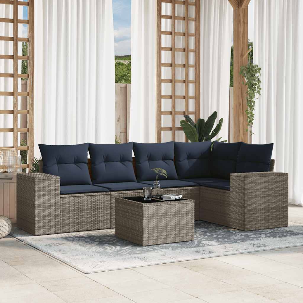 6 Piece Patio Sofa Set with Cushions Gray Poly Rattan