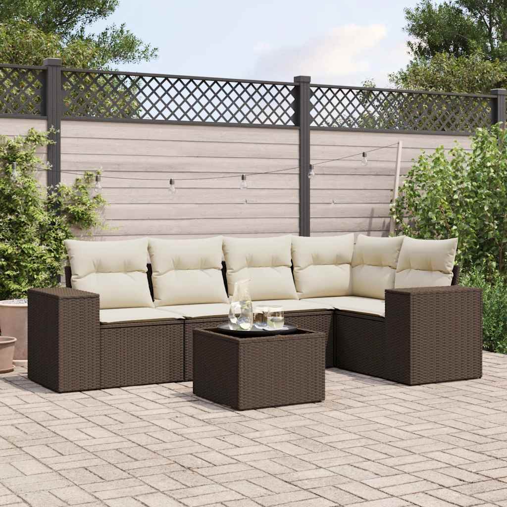 vidaXL 6-tlg. Garten-Sofagarnitur mit Kissen Braun Poly Rattan