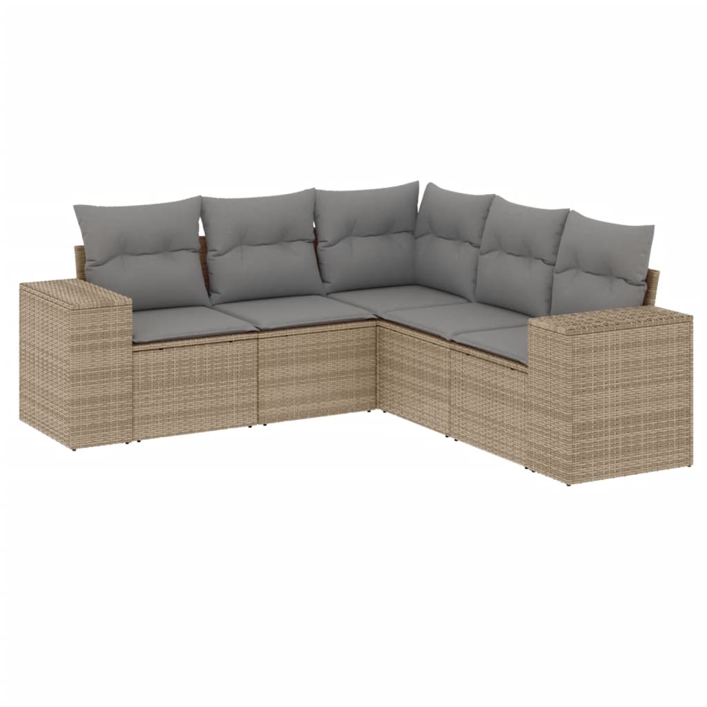 vidaXL Set canapele de grădină cu perne, 5 piese, bej, poliratan
