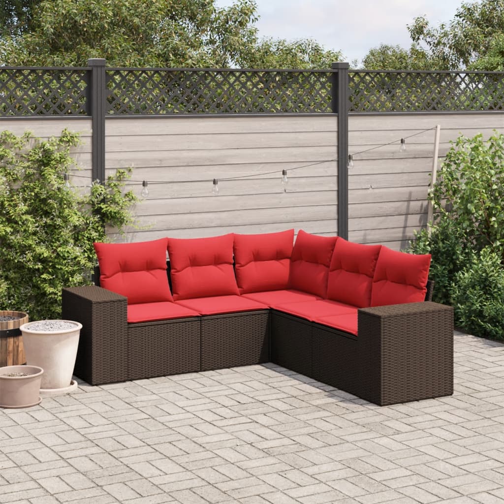 vidaXL 5-teiliges Gartensofa-Set mit Kissen, braun, Polyrattan