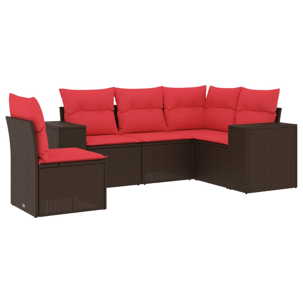 Thumbnail - vidaXL 5-teiliges Gartensofa-Set mit Kissen, braun, Polyrattan