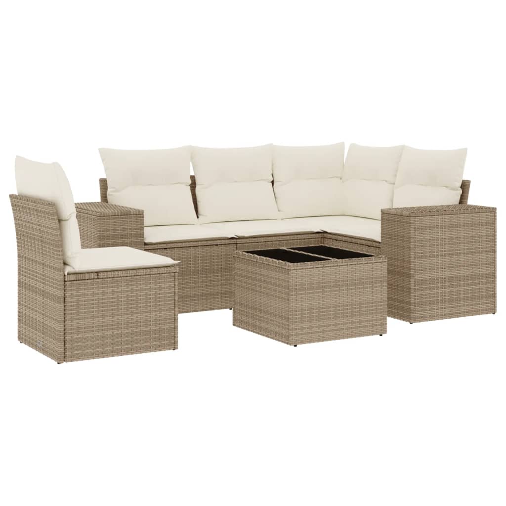 Thumbnail - vidaXL 6-tlg. Garten-Sofagarnitur mit Kissen Beige Poly Rattan