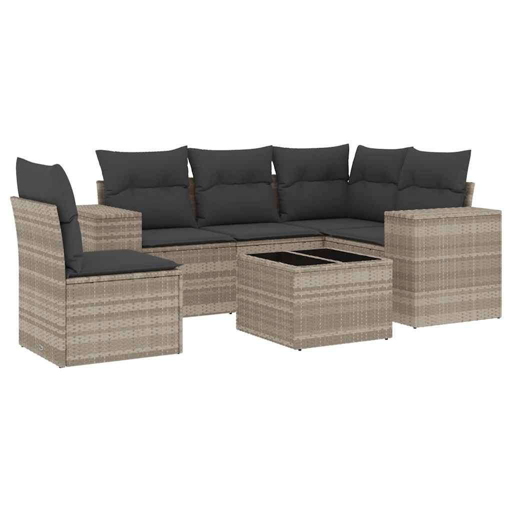 Thumbnail - vidaXL 6-tlg. Garten-Sofagarnitur mit Kissen Hellgrau Poly Rattan
