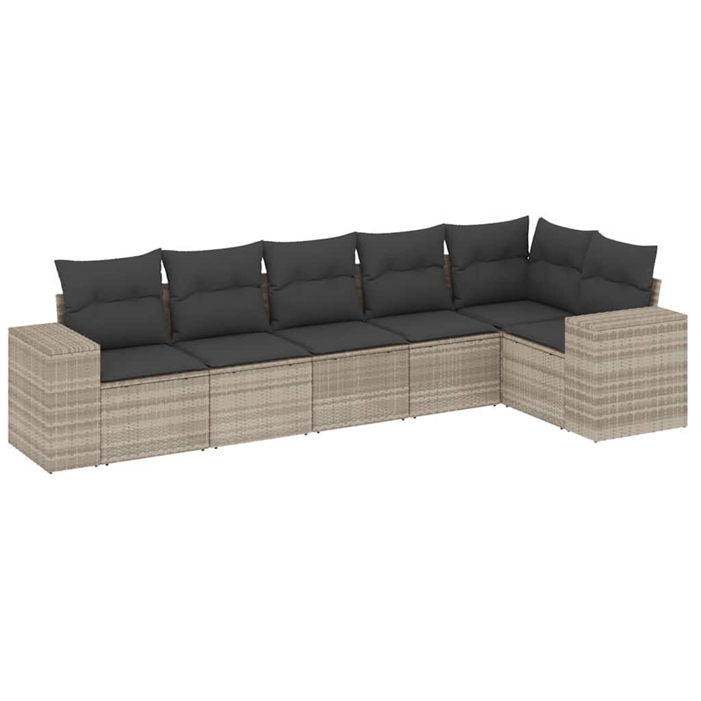 Thumbnail - vidaXL 6-tlg. Garten-Sofagarnitur mit Kissen Hellgrau Poly Rattan
