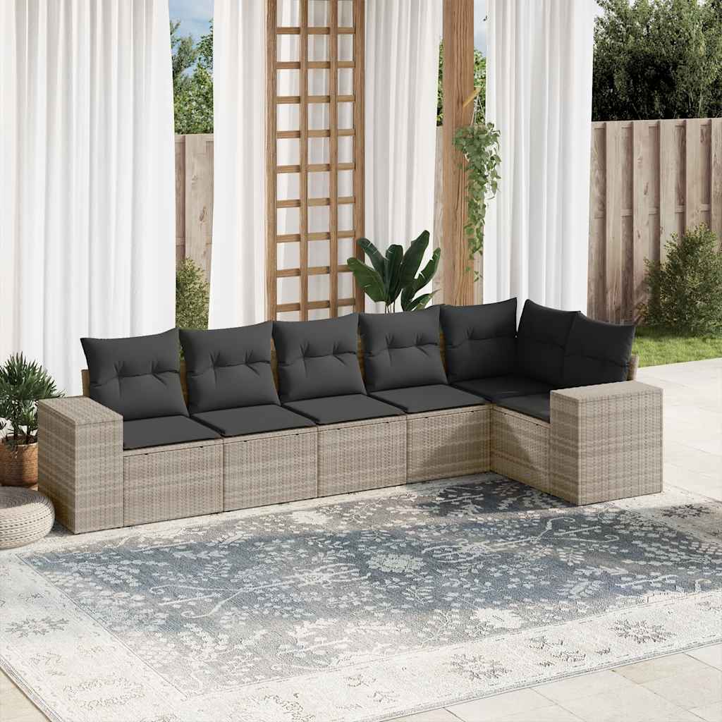 vidaXL 6-tlg. Garten-Sofagarnitur mit Kissen Hellgrau Poly Rattan