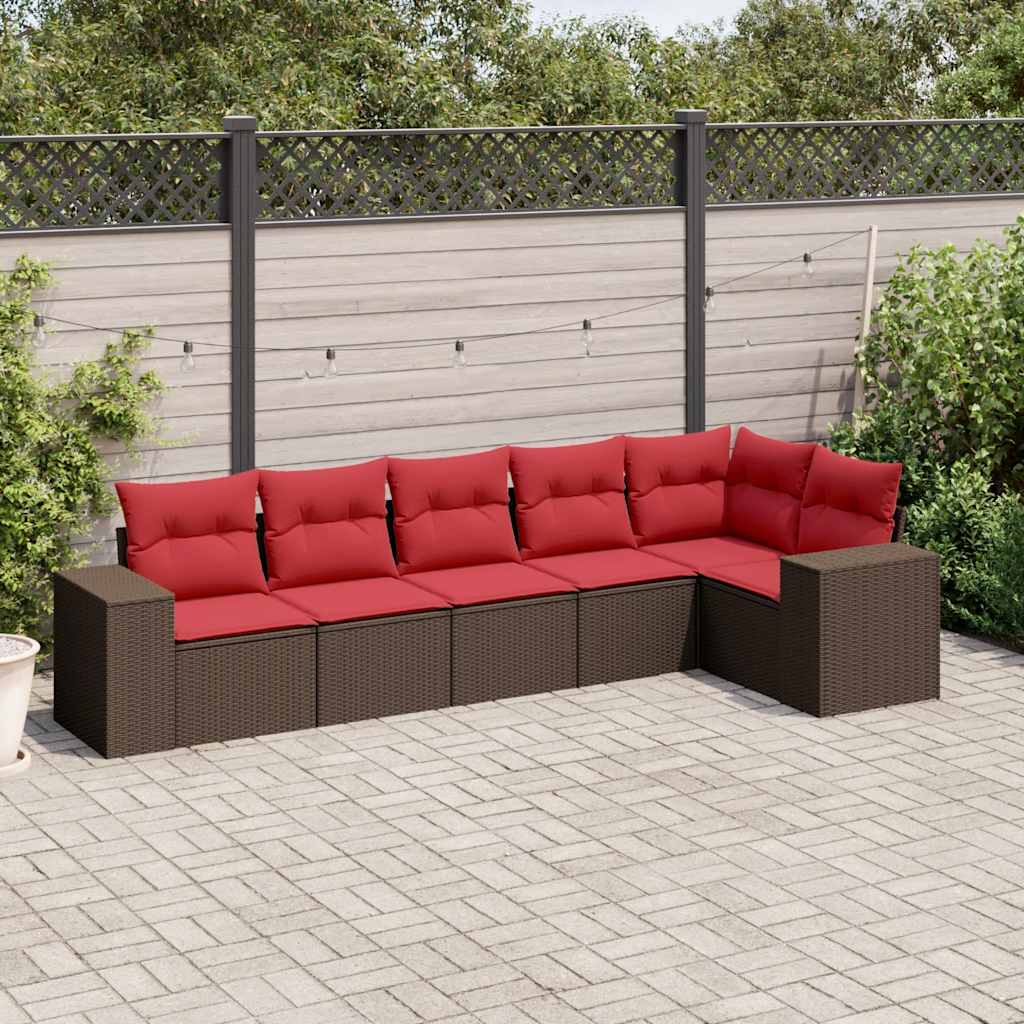 vidaXL 6-teiliges Gartensofa-Set mit Kissen, braun, Polyrattan