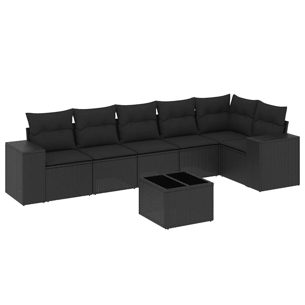 Thumbnail - vidaXL 7-tlg. Garten-Sofagarnitur mit Kissen Schwarz Poly Rattan