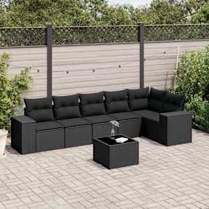 Vrtna sedežna garnitura 7-delna z blazinami črn poli ratan