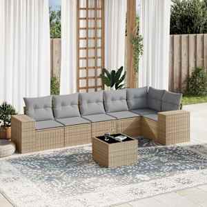 Vrtna sedežna garnitura 7-delna z blazinami bež poli ratan