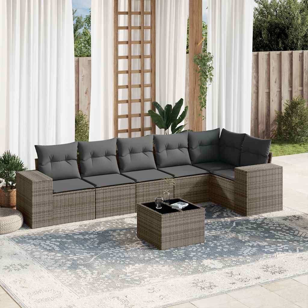 vidaXL 7-tlg. Garten-Sofagarnitur mit Kissen Grau Poly Rattan