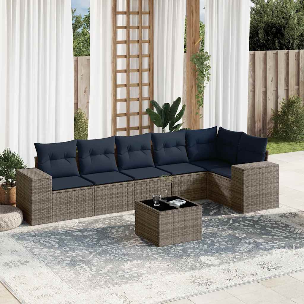 7-teiliges Gartensofa-Set mit Kissen, grau, Polyrattan