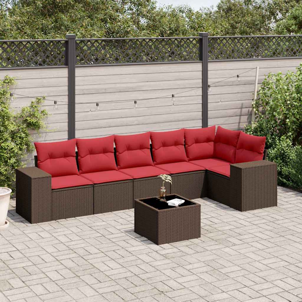 vidaXL 7-teiliges Gartensofa-Set mit Kissen, braun, Polyrattan