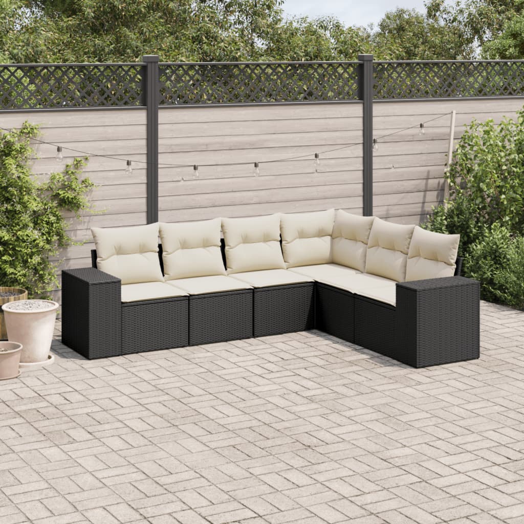 6-tlg. Garten-Sofagarnitur mit Kissen Schwarz Poly Rattan